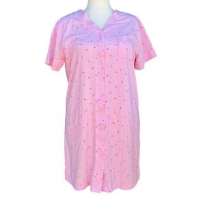 Simple Pleasures Wms L/XL Vintage Floral Nightgown Pink Button Front House Dress